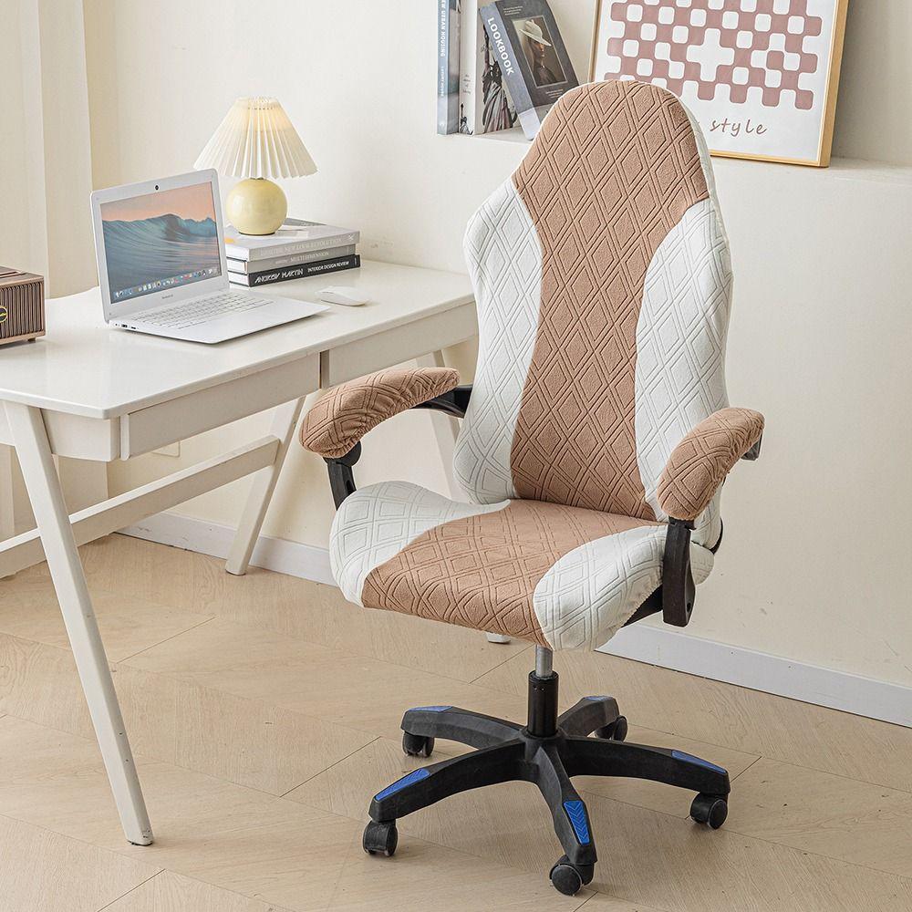 1Set Elastic Stretch Chair Cover Set Fleece Jacquard Office Computer Chair Gaming Chair Covers Dustproof Spliced Color Patchwork