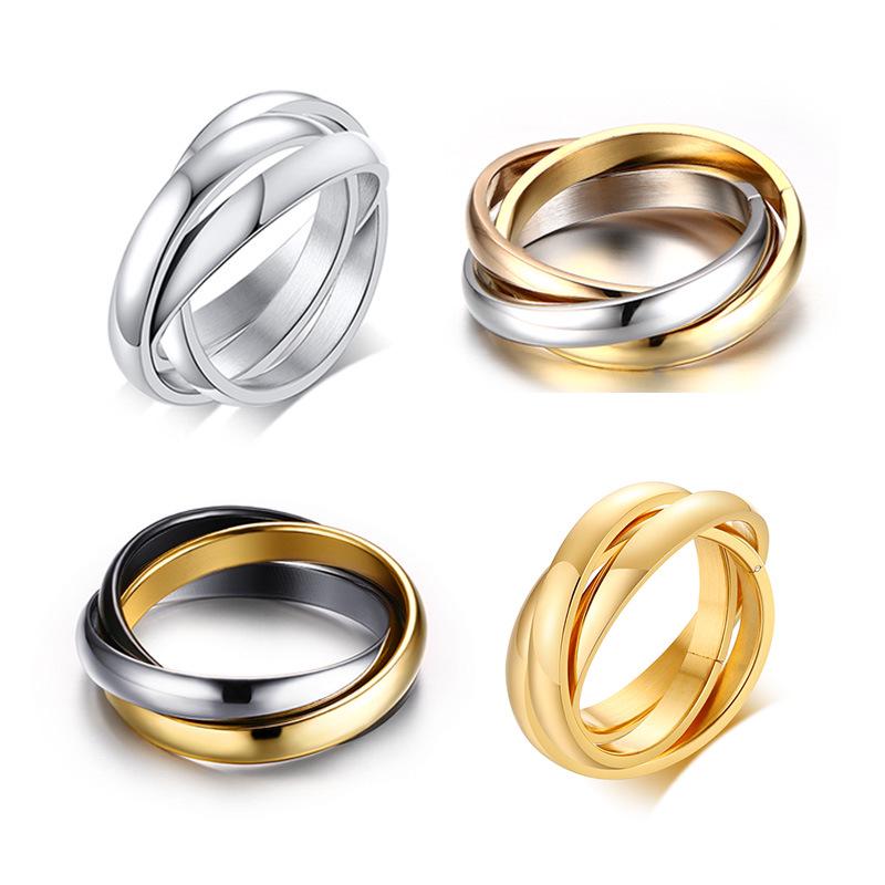 Tri-Color Titanium Steel Fashion Ring Set for Women - R-054