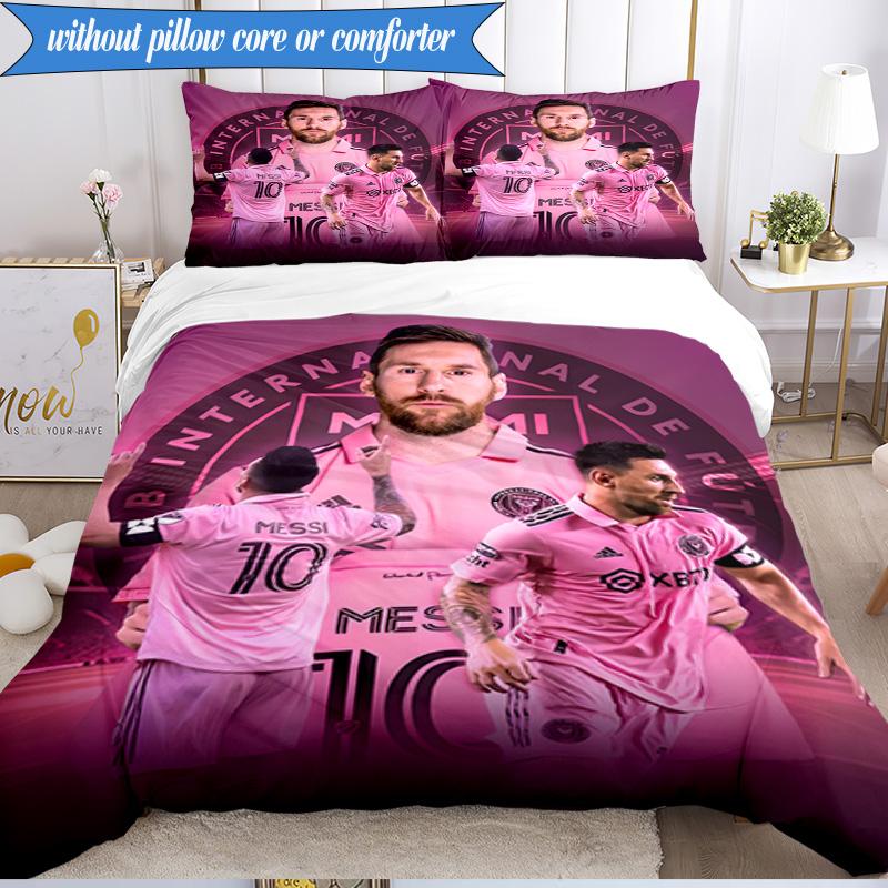 Messi's Pink 3pcs Bedding,Including 1pc Duvet Cover And 2pcs Pillowcases Perfect for Christmas,Ideal for Bedroom, Dormitory