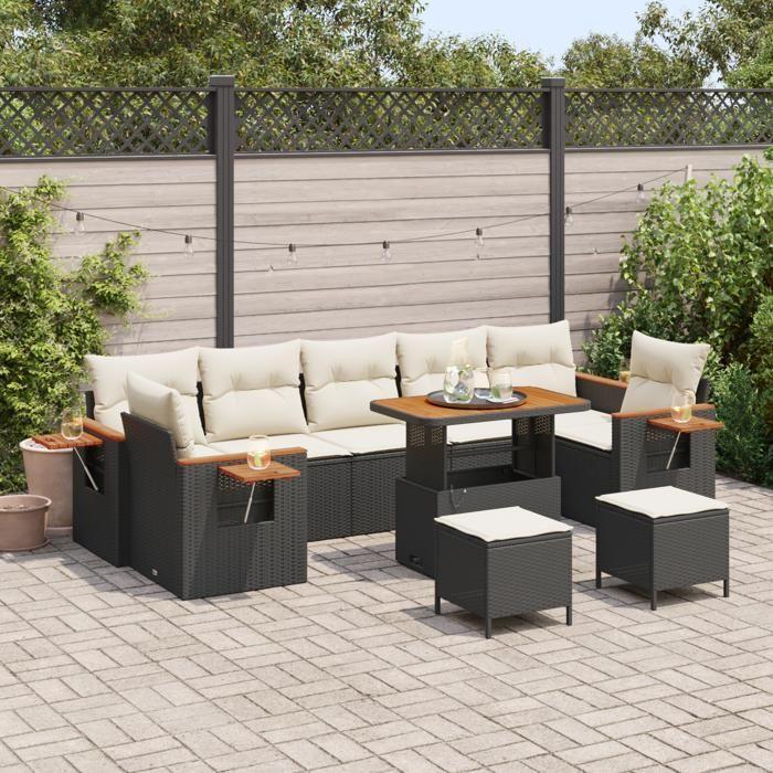 Ensemble de canapé de jardin 10 pièces avec coussins noir et rotin synthétique, Ensemble de salle à manger de jardin 3 3363160