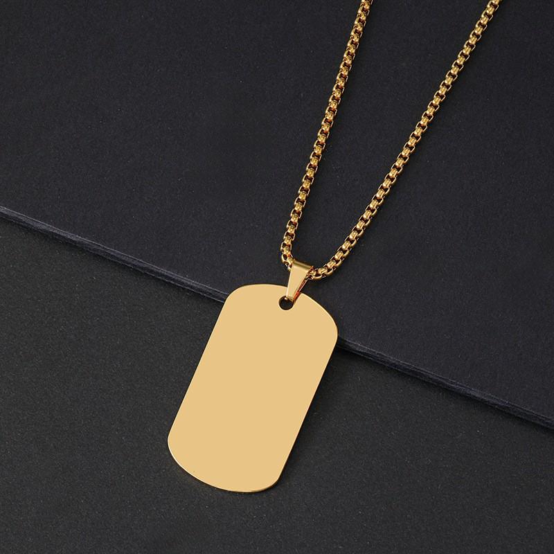 Stainless Steel Square Pearl Necklace with Engravable Dog Tag - Laser Color Printing Festival Gift.