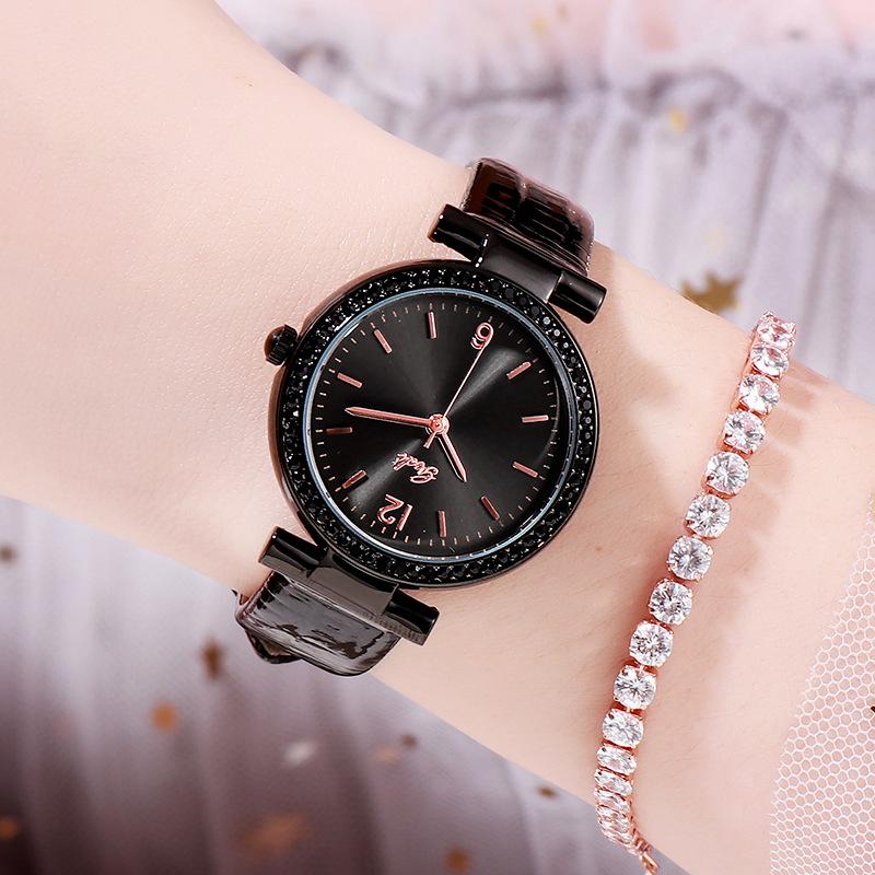 Same Versatile Fashion Casual Belt Watch Rhinestone Student Waterproof Quartz Watch