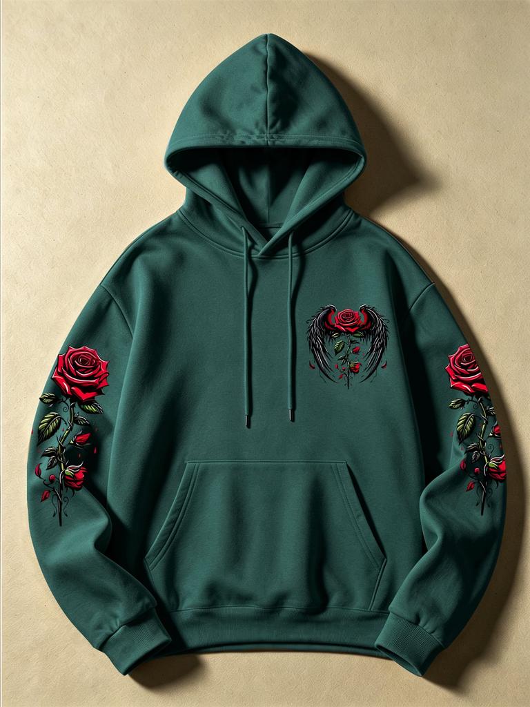 Dark Angel wing pattern hoodie, suitable for both men and women, long-sleeved pullover sweater with front pocket