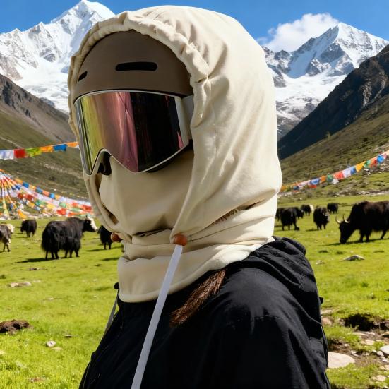 Yousheng Skiing Hat Waterproof 3-in-1 Thickened Fleece Lining Outdoor Riding Headgear Adjustable Drawstring Snowproof Thermal Hood