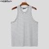 INCERUN Men Sleeveless Striped Print Casual Loose Tank Tops