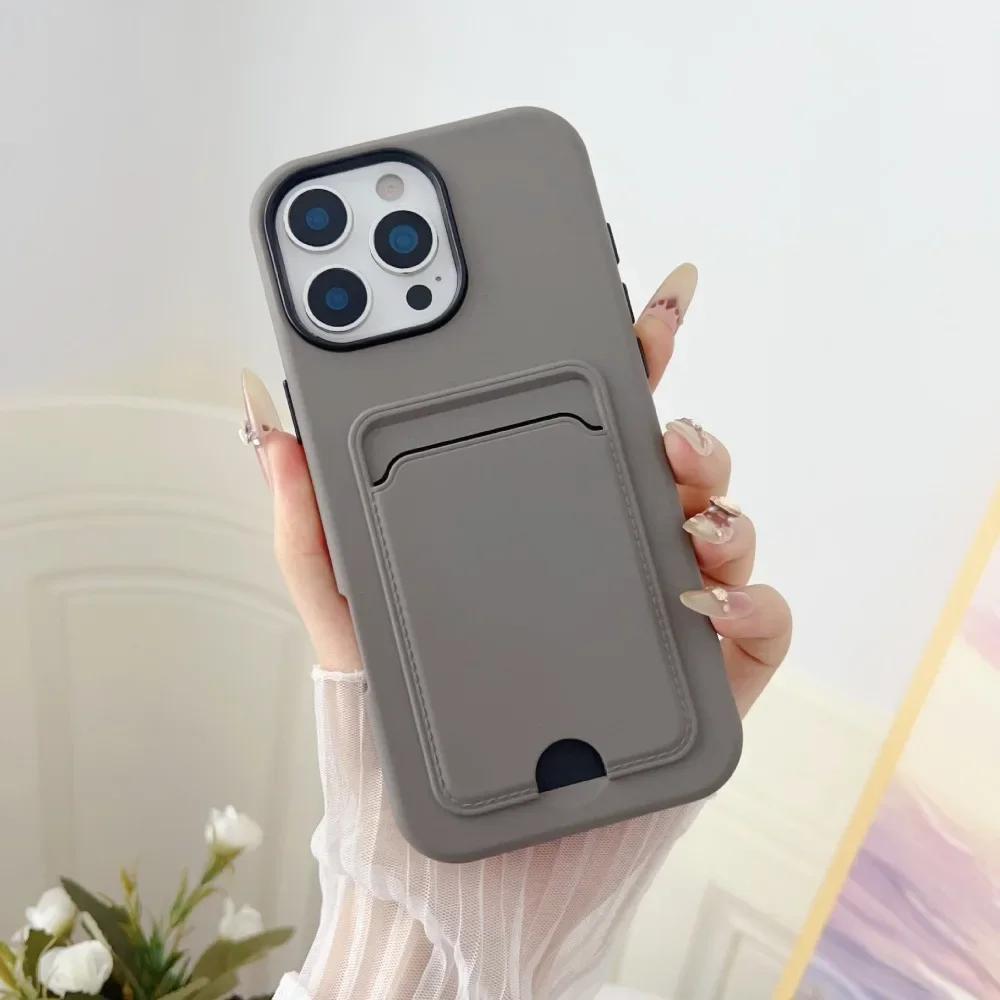 2 in 1 Candy Color Phone Case For iPhone 16e 16 Pro Max 15 14 Plus 13 12 11 with Card Holder Protective Cover