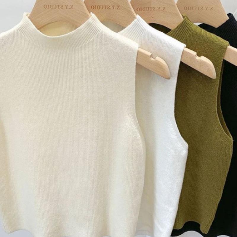 Women's Half-High Neck Sleeveless Knit Sweater Top
