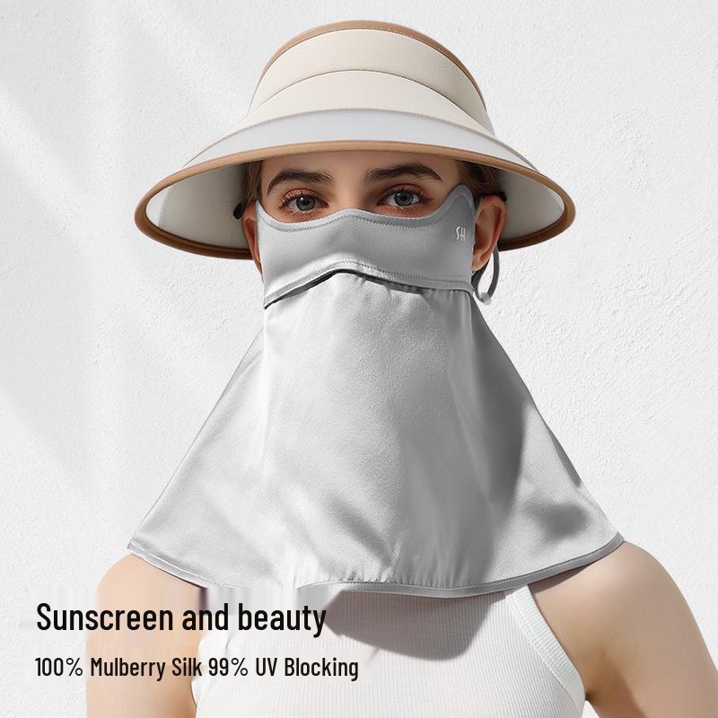 Women's Summer Mulberry Silk Facekini: Sun & Eye Protection, Breathable, XKZ55