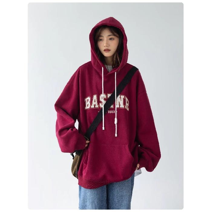 

Мужская толстовка с капюшоном весной и осенью, свободная и модная универсальная куртка с буквенным принтом, мужская толстовка с длинными рукавами, повседневный топ M вино красного