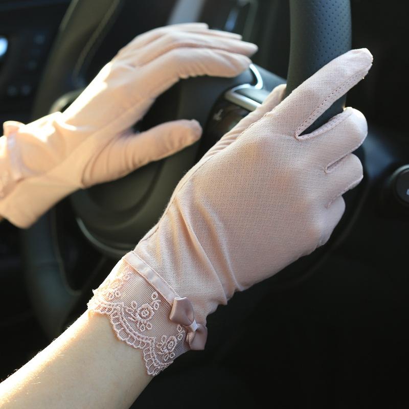 Sunscreen lace gloves women's summer ice silk thin touch screen gloves outdoor driving cycling gloves