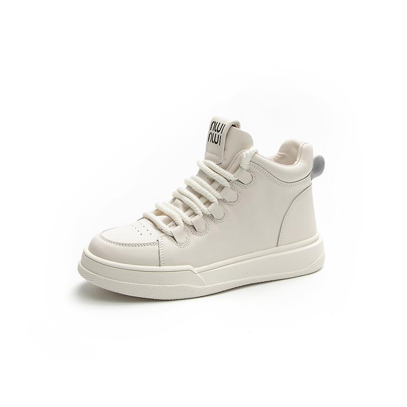 High-top casual board shoes women's autumn little white shoes leather-resistant thick-soled heightening shoes