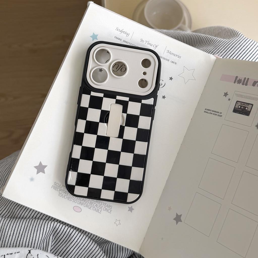 Simple Lattice Hit Color Grid Pattern Phone Case for For Iphone 16 15 14 13 17 Pro Max Invisible Silicone Ring Holder Cover