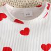 Baby Mädchen Sommer Kurzarm Strampler mit Herz-Print Latzkleid und Schleifen-Haarband 3-teiliges Set Kleinkind Outfit