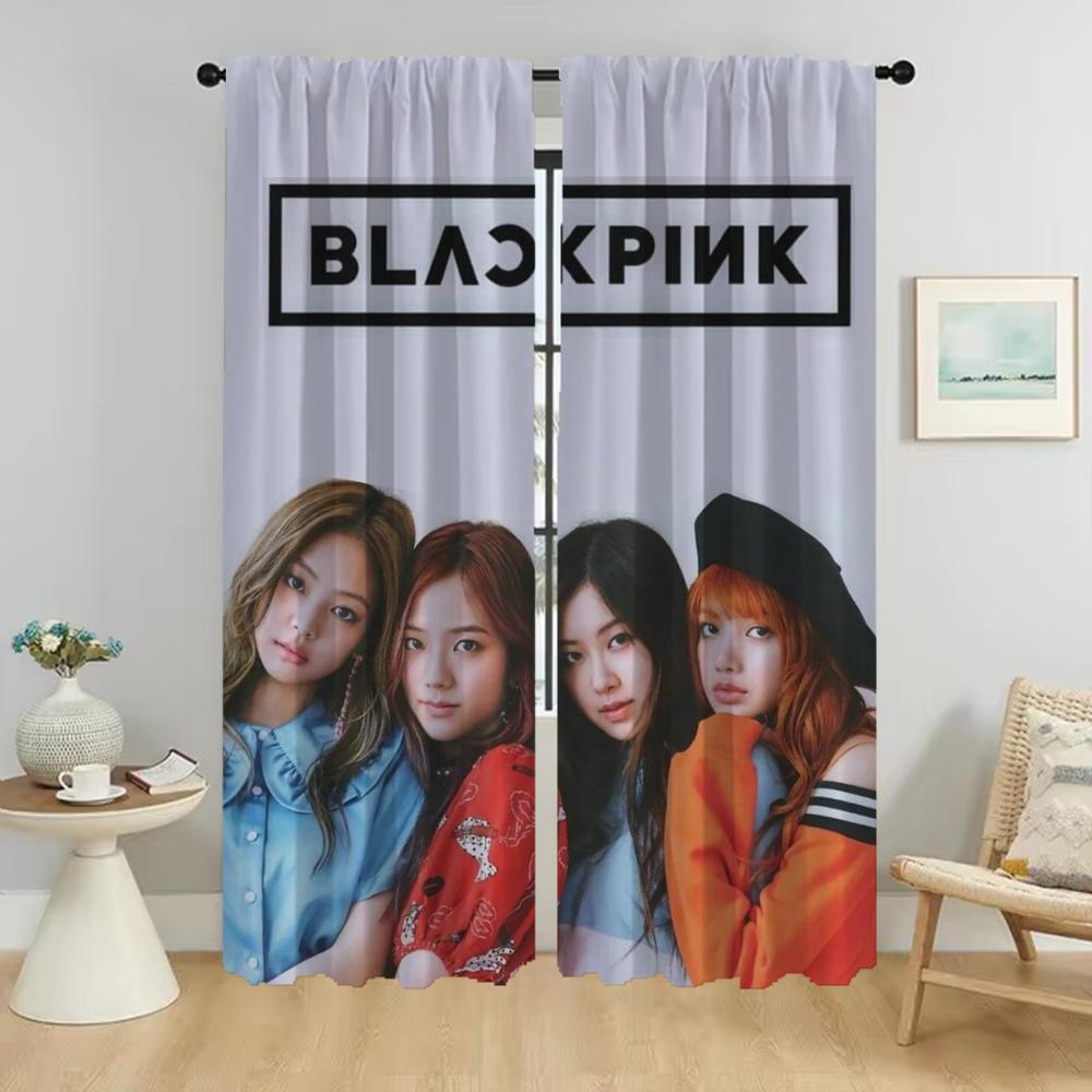 Κουρτίνα παραθύρου Kpop-Blackpinkes για χώρισμα πάνελ δωματίου 2 Μοντέρνες κουρτίνες σαλονιού Αποχρώσεις τούλι για κρεβατοκάμαρα Κουζίνα Blackout