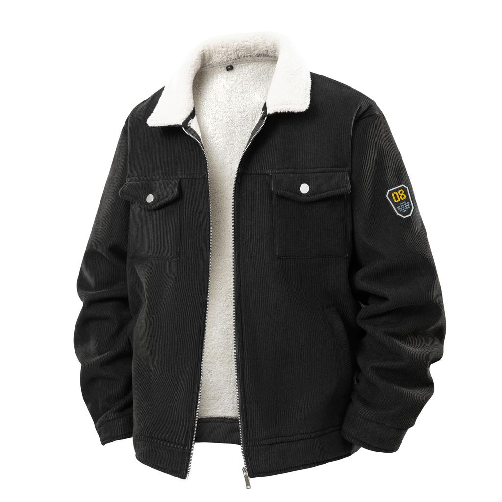 Collar Jacket Men's Corduroy Men's Jacket with Thick Velvet Workwear for Constant Temperature Insulation