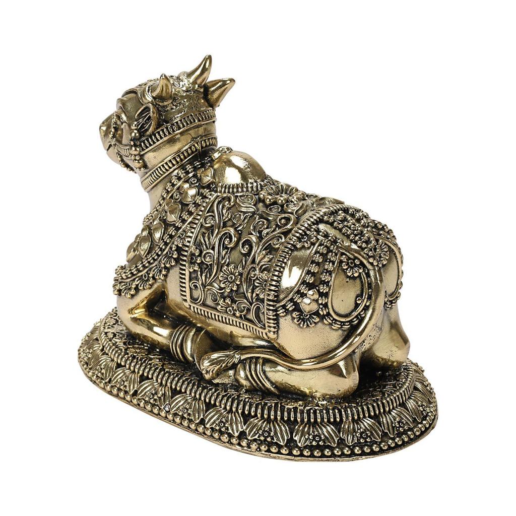 Kartique Brass Nandi Bull Idol Antique Finish Sacred Cow Statue Indian Religious Decor Vastu