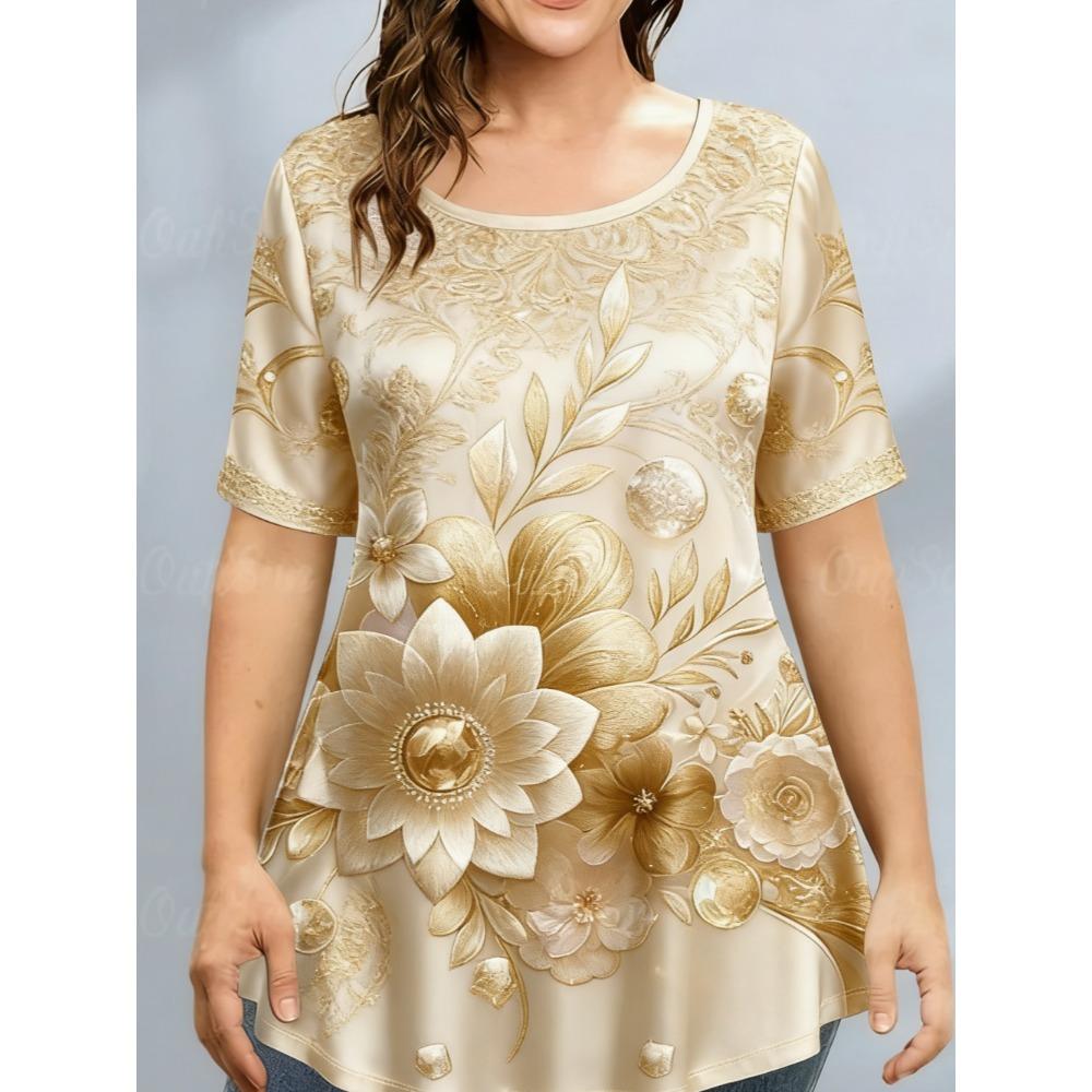 Ladies Summer Colorful Flower Butterfly Printed Large Loose Casual T-shirt Fashionable Comfortable Soft Breathable Short Sleeved T-shirt