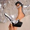 Tiny Heightened Crystal Heel 2026 Summer Block Heel Rhinestone Catwalk Clear Platform Extra Thick Platform Sandals