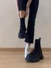 Sheepskin version~ 2025 autumn and winter new thick-soled elastic boots women's British style splicing bow muffin bottom thin boots