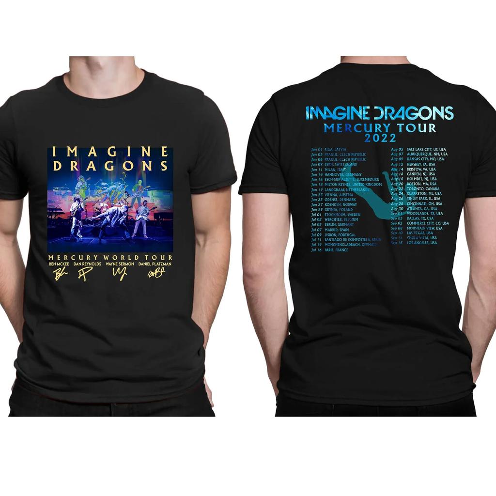 Camisetas Incríveis Masculinas Imagine Dragons Mercury Tour 2022 Camiseta Frente e Verso Casual Oversized Camisetas Masculinas Gráficas S-3XL