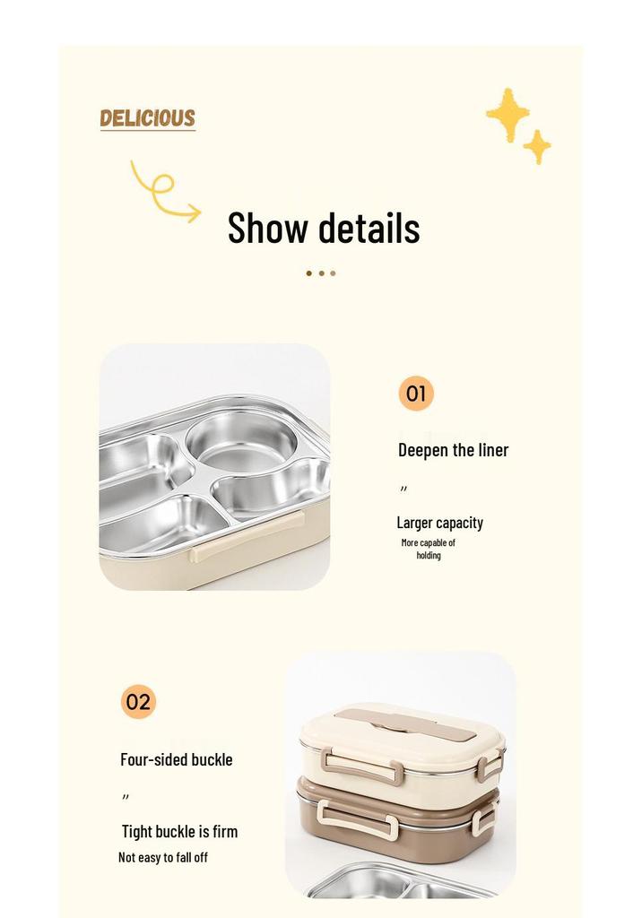 Microwave Safe 304 Stainless Steel Bento Box with Sealed Compartments for Freshness