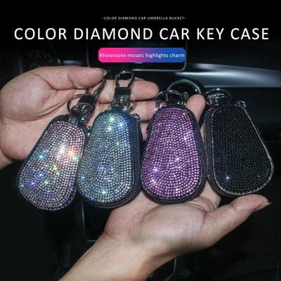 Diamond Crystal Auto Schlüsselanhänger Etui Premium Leder Münzhalter Reißverschlussetui Fernbedienung Geldbörse Tasche Bling Autozubehör für Frauen