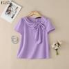 ZANZEA Women Elegant Round Neck Casual Short Sleeve Blouse