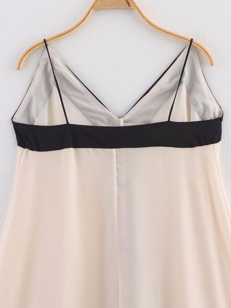 Spring 2025 Women's European & American Style Color Block V-Neck Spaghetti Strap Dress