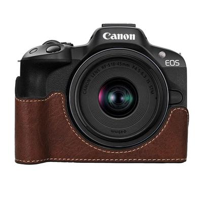 BEADY Media Funda para Canon EOS Cuero PU Funda para Cámara con Mano Marrón R50, Empuñadura,