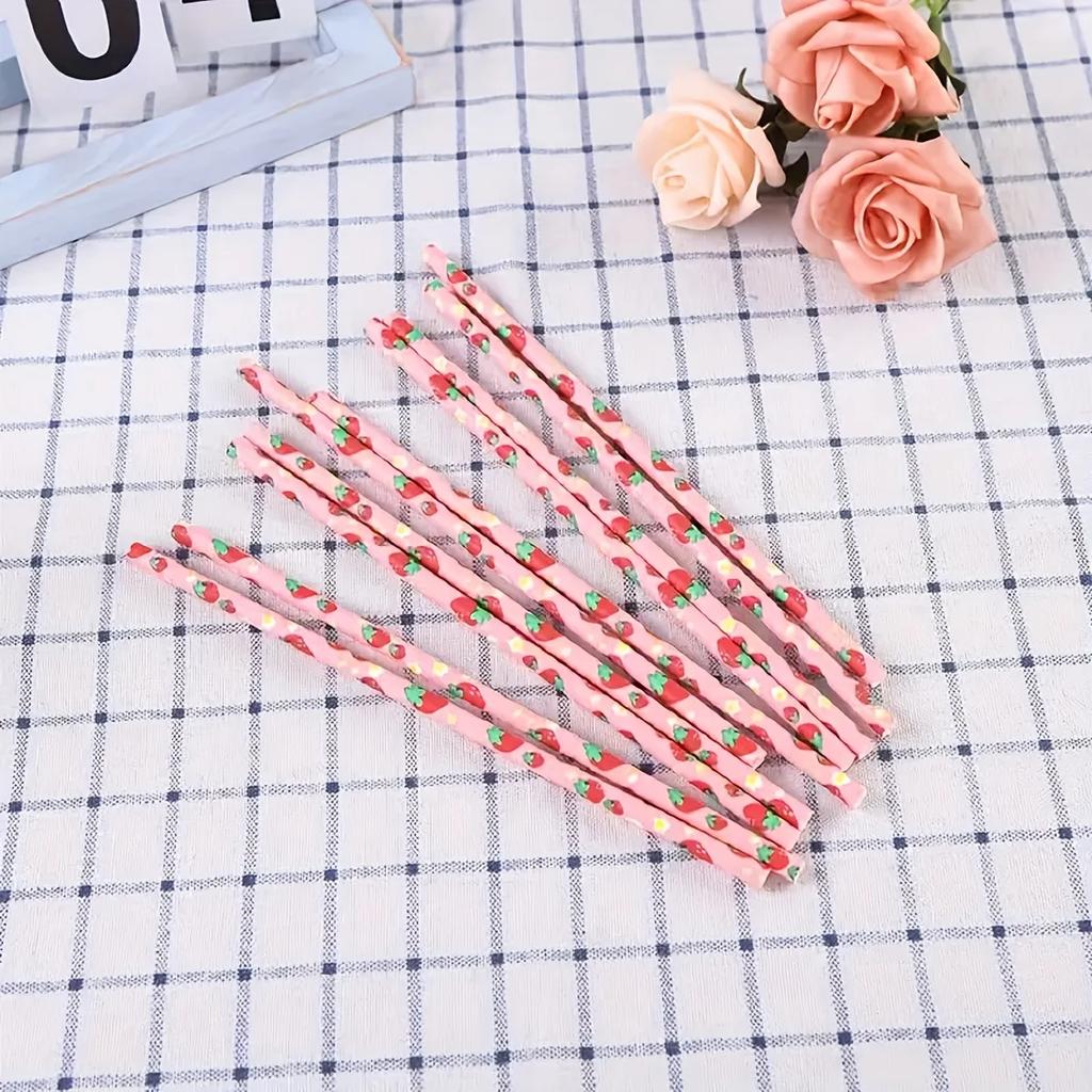 Pink Strawberry Paper Straws Set for Summer Fruit Themed Party Decorations Seaside Beach Birthday Celebration Festive Tableware