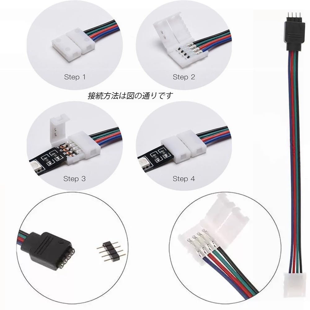 CHANJIF LED Connector SMD5050 RGB 4-pin 10mm Width, No Soldering Required, Easy Connection, for Extending LED Strips.