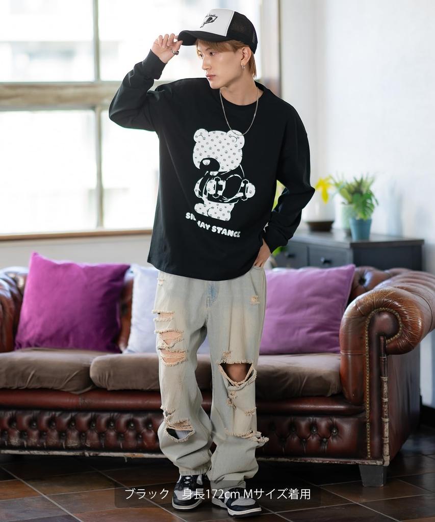 IMPROMES Casual SIDEWAYSTANCE Monogram Bear Long Sleeve T-Shirt, Men's, White