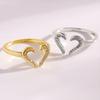 Women Ring Adjustable Open Heart Shape Finger Ring with Cubic Zirconia Semi-Inlaid Design Formal Wear Jewelry Gift