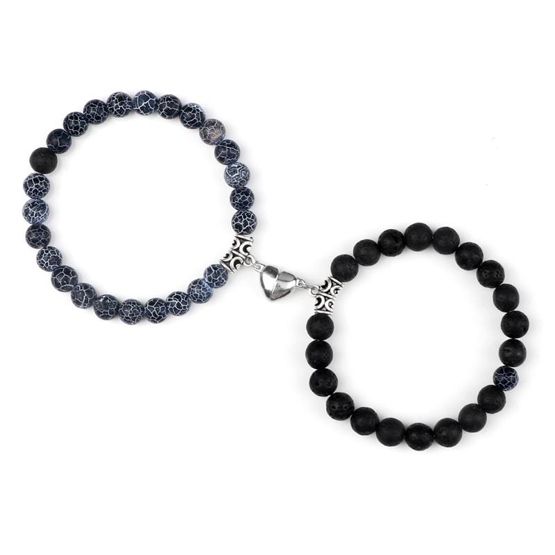 Hot Sale 2Pcs/Set Beads Bracelet For Lovers Natural Stone Distance Heart Magnet Couple Bracelets Friendship Fashion Jewelry Gift