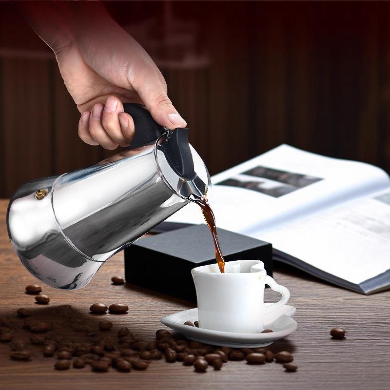 Stainless Steel Mocha Coffee Pot Kettle Stove Top Maker Classic Espresso Latte Cafe for Home Camping and Restaurant Bar Tools