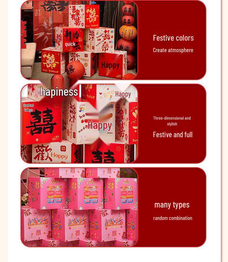 Double Happiness 3D Wedding Box Ornament - Perfect for Living Room and Bedroom Décor, Bridal Gift, and New Home Decoration