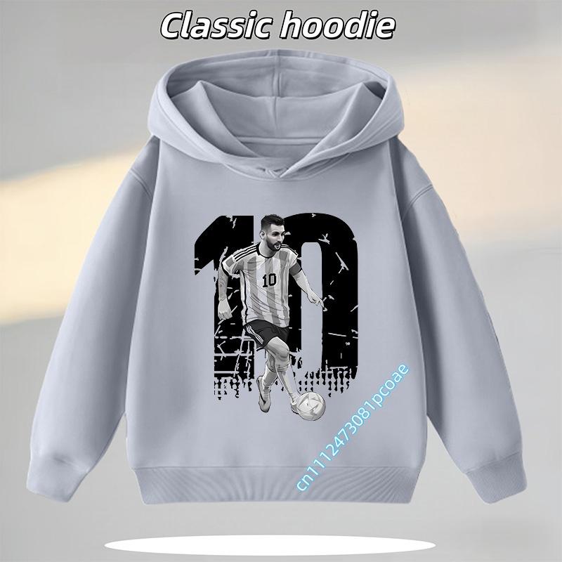 Football Star Cartoon Print Autumn/Winter Coat Messi Children's Hooded Sweatshirt Boys' Sports Shirt Girls' Casual Top