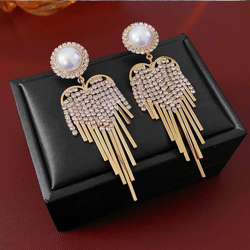 Exaggerated Super Flash Heart Luxury Stylish Earrings Elegantlong Earrings Fashion Tassel Earrings