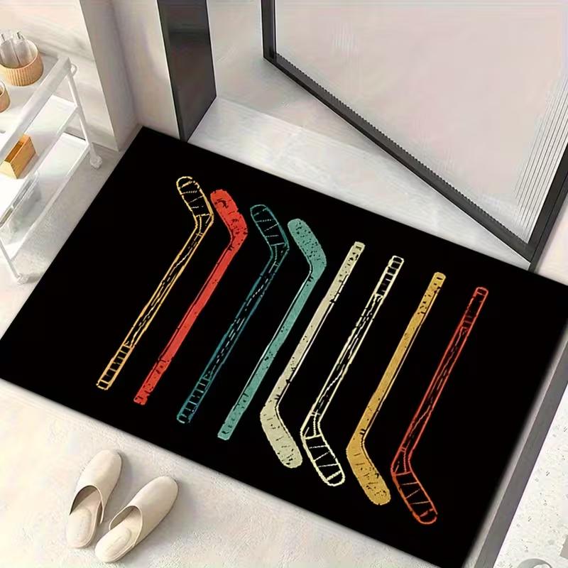 Black Floor Mat Ice Hockey Player Welcome Floor Mat Bathroom Bedroom and Home Decoration Bathroom Floor Mat Decor Floor Mat 50X80cm