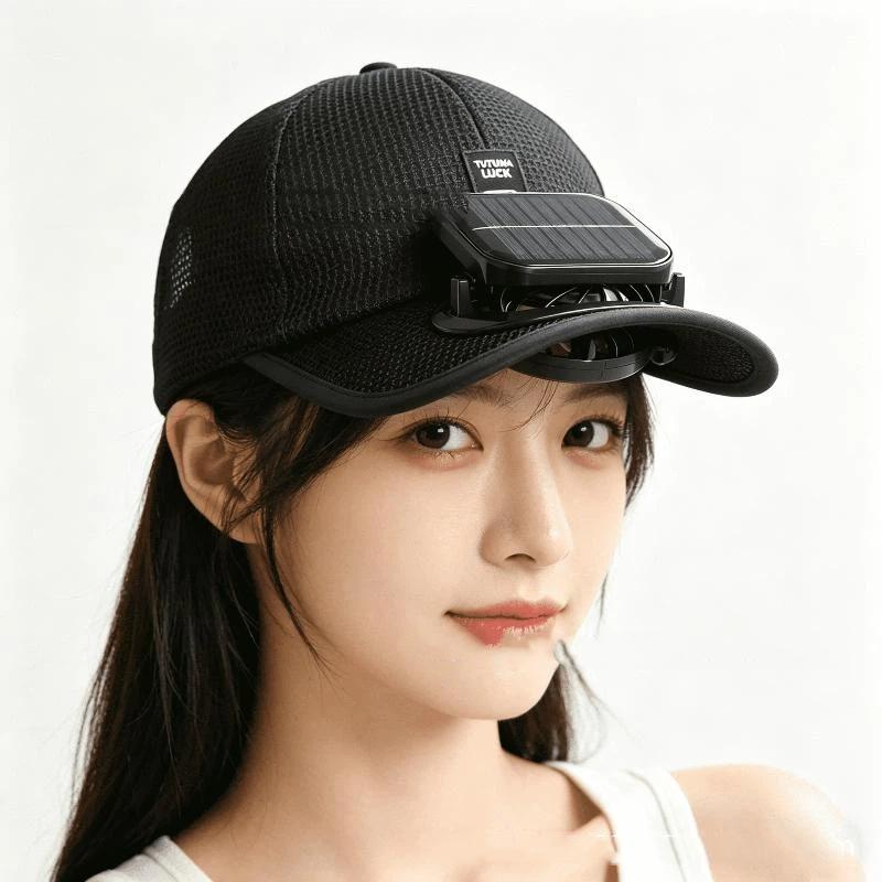 Lightweight Solar Powered Fan Baseball Cap 3 Adjustable Speeds Dual Power Supply For Outdoor Summer Hiking Camping