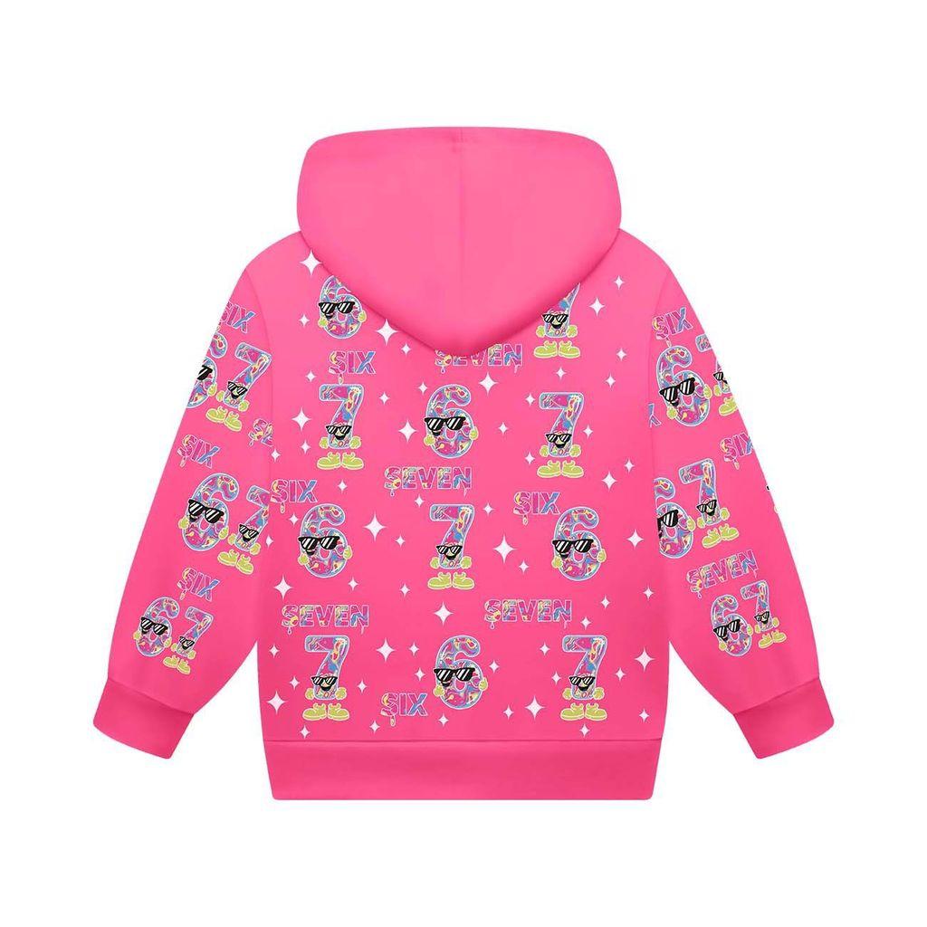 Mehrfarbige Mädchen Steal a Brainrot 67 Aufdruck Kapuzen-Reißverschluss Langarm Jacke