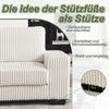 Divano ad Angolo a L - 4 Posti, 256,5 x 133,5 x 89 cm, Velluto a Coste Classico, Design Modulare con Pouf Ovale, 2 Cuscini Inclusi, Beige