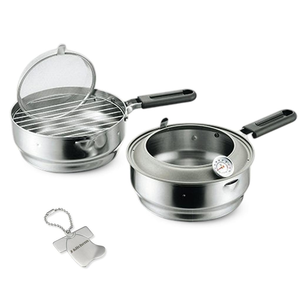 Tempura Pot with Thermometer and Oil Disposal Induction Gas Made in Includes Original T J-kitchens Tool, 20cm, 100V, Compatible, Compatible, Japan,