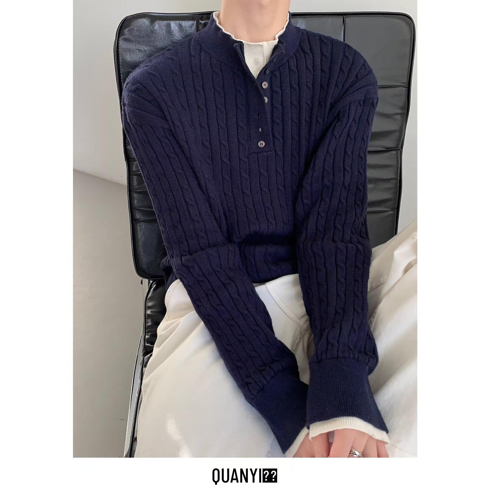 2024 AutumnWinter Men s American Retro V-Neck Cardigan - Casual Solid Color Knit Sweater XL 3279₽