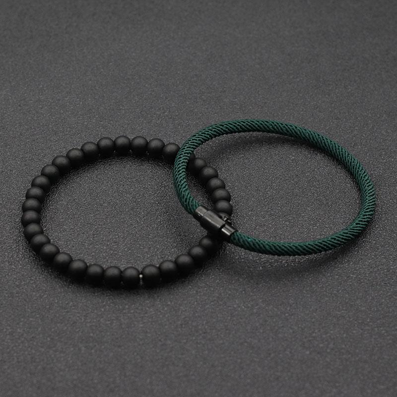 2 stk Matchende Armbåndssett Unisex 6mm Onyx Stein Armbånd 4mm Snorsmykke Par Armbånd Brazalete Pulseira Smykker