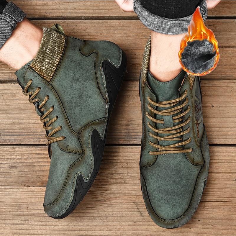 Winter Herren High-Top Freizeitschuhe Handgefertigt künstliches Plüsch Große Größe Gummi Weiche Sohle Autofahren Herrenschuhe