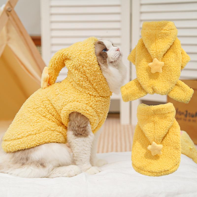 Hvězdný Princ Pet Fleece Silná Bunda s Kapucí Podzimní/Zimní Bunda pro Psa a Kočku Domácí Oblečení na Spaní
