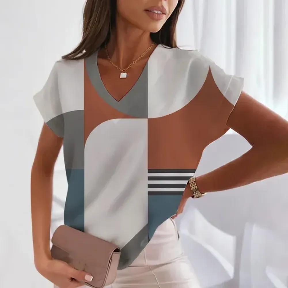 

Футболка с v-образным вырезом, модная прозрачная черно-белая клетка в 3d, повседневная одежда, летняя женская классическая свободная милая футболка с короткими рукавами, топ 6XL