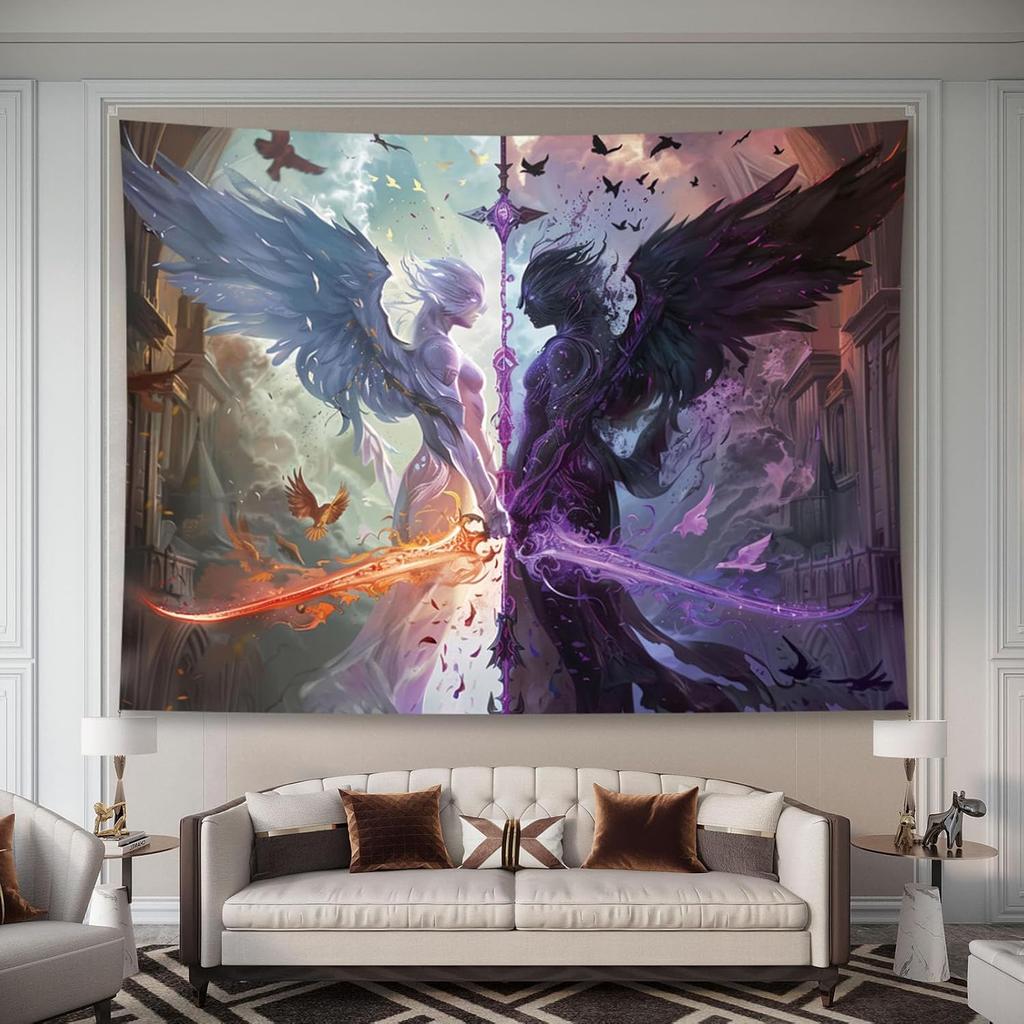 Flaming Skull Rider on Motorcycle and Horse Wall Mural 2D HD Print Action Scene Fantasy Art Dark Theme Home Bedroom Tapestry