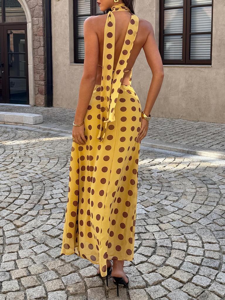 Abito da Donna Elegante Retrò a Pois con Scollo a V Profondo Primavera/Estate 2026